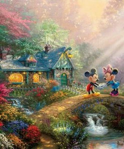 Cheap 🔔 Ceaco 750 Pieces Thomas Kinkade Disney - Mickey & Minnie Sweetheart Bridge 🎉