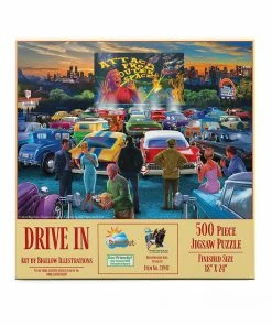Coupon 😀 SunsOut 500 Pieces Drive In ✔️ -POP CULTURE PUZZLES STORE 31942drivein front